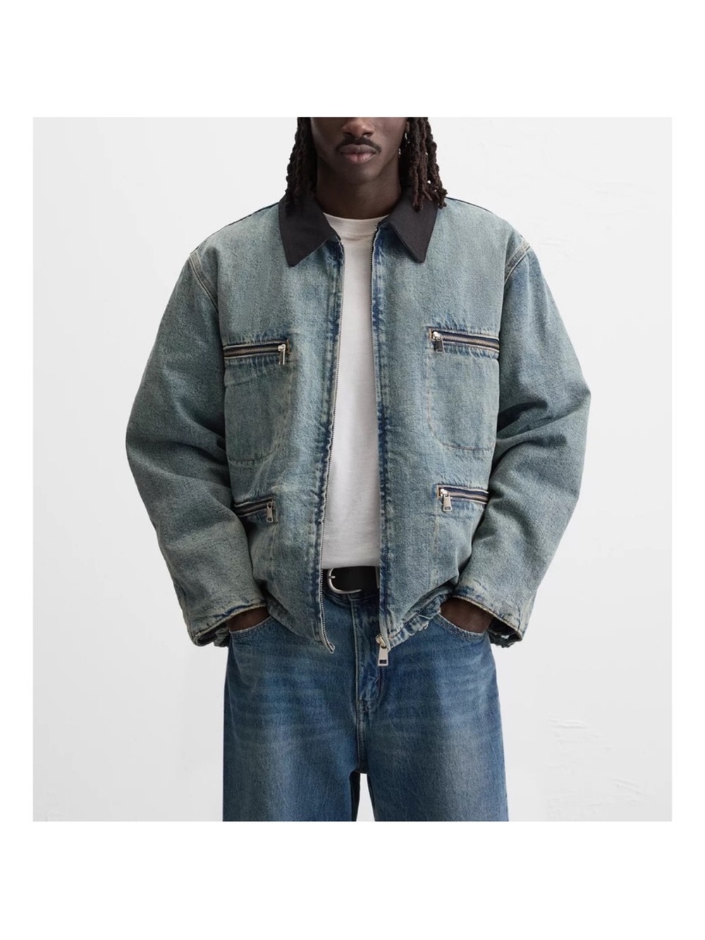 NWT Zara Oversized Men’s Quilted Cotton Denim Jacket – Large